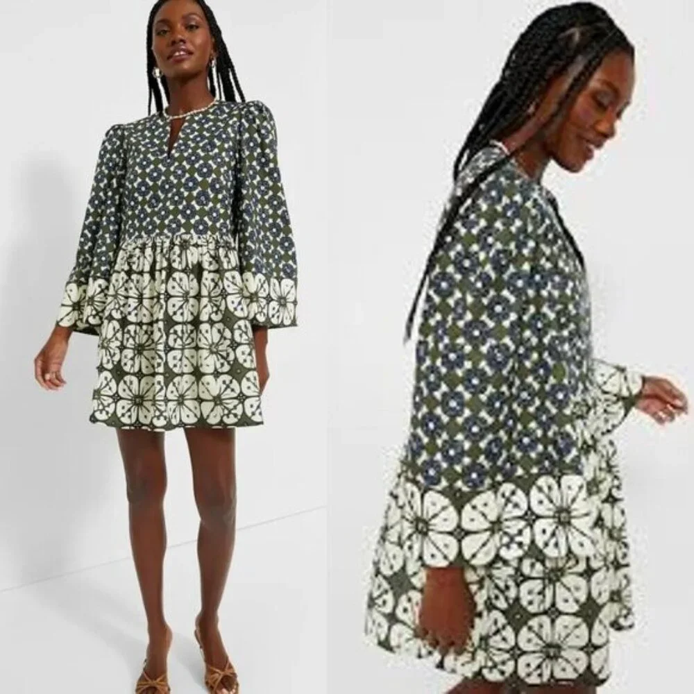 Tuckernuck Izzie Mini Dress Batik Medallion Print Bell Sleeve NWT Size M - Picture 3 of 12